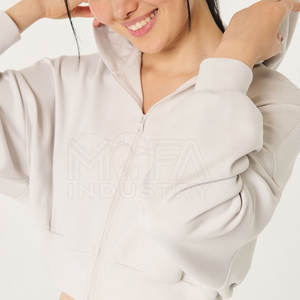 Lightweight Anti-Wrinkle Zipper Crop Hoodies Breathable Cotton <b>Blend</b> For Women Hoodies For Woman - Product Image 5