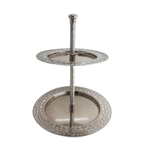 Support à gâteau à 2 niveaux en aluminium de dernière conception en vrac pour la décoration de service et d'anniversaire Plateau à plusieurs niveaux de couleur bleu nickel - Product Image 5