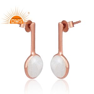 Main 925 Sterling Argent Rond Arc-En-Pierre de Lune Ensemble Rose Or Plaqué Balancent Boucles D'oreilles - Product Image 2