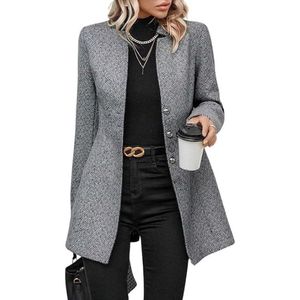 Abrigo acolchado de lana largo de invierno para mujer, Abrigo acolchado de manga larga de ajuste Regular con Guata de algodón y abrigos de estilo de bolsillo - Product Image 1