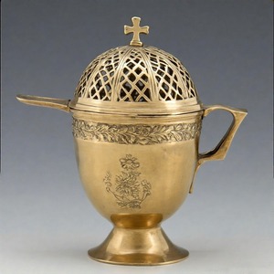 AltarAroma Celestial Aura Brûleur d'encens suspendu en laiton Finition antique Encensoir pour les rituels d'église et le culte sacré - Product Image 4