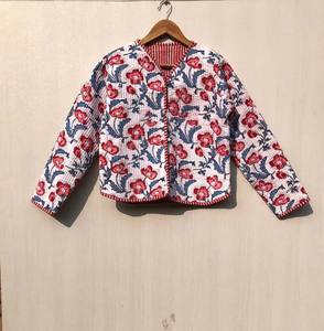 Chaqueta acolchada de estilo bohemio con estampado de bloques de algodón para mujer, abrigo transpirable hecho a mano con botón más cerca para regalos de vacaciones - Product Image 2