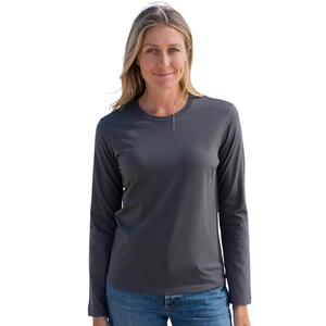 T-shirt à manches longues pour femme, gris foncé, col rond, 100% coton biologique de luxe, pré-rétréci, certifié GOTS, coupe classique, doux et premium - Product Image 6