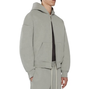 High quality cotton fleece <b>blank</b> mens cropped boxy hoodie zip-up oversized heavy <b>weight</b> customize zip up hoodies - Product Image 4