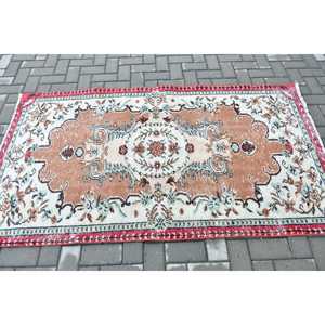 Turkish Vintage Rug, 3.7x6.6 ft Area Rug, <b>Brown</b> Bordered Rug - Product Image 3