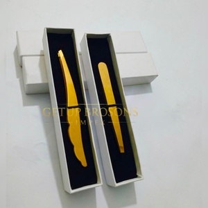 Pinzas Profesionales para Cejas GETUP BROSONS IMPEX, de Acero Inoxidable con Punta de Plasma Dorada, Antiestáticas, Ecológicas y Ligeras - Product Image 3