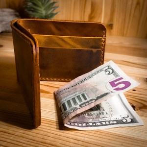 Cartera de cuero hecha a mano Simple Crazy Horse apenado hecho a mano vegetal curtido regalo para él - Product Image 3