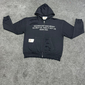 Sudadera con Capucha Personalizada de Lujo, Diseño Desgastado, Estilo Urbano, con Cremallera, para Hombre, de Poliéster, Algodón y Felpa, Disponible en Invierno - Product Image 1