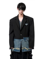 2025 Niche Design manteaux sur mesure personnalité Faux deux pièces épissé Denim Blazers mâle beau à manches longues costume vestes pour hommes