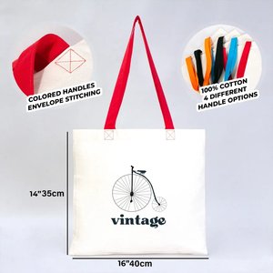Custom Cotton Tote Bag with Red Handles 16 14 (40 35 Cm) Solid Red <b>Color</b> - Product Image 5