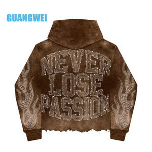 مخصص حجر الراين هوديي طباعة DTG قطن كامل بسحاب قصير هوديس تنحنح الخام سستة طباعة الشاشة هوديي الفرنسية تيري - Product Image 2