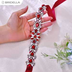 Bridella BS476R Red Rhinestone Adjustable Fit <b>Wedding</b> <b>Belt</b> for <b>Weddings</b> Proms & Formal Events - Product Image 5
