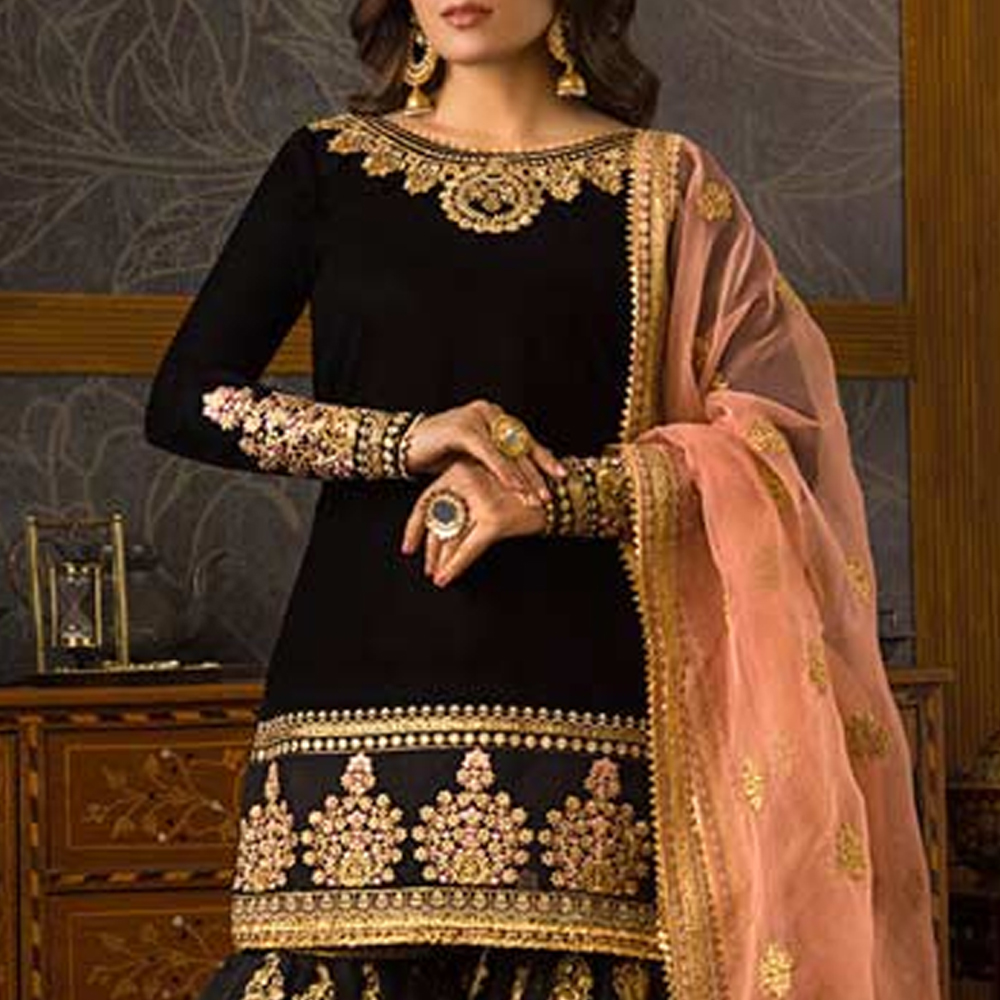 Shop Our New Embroidered Black Dress Net Dupatta Party Wear