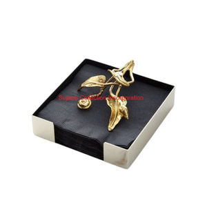 Porte-serviettes en métal noir de style moderne fait à la main avec base en bois support de mouchoirs décoratif en fer pour table et cuisine - Product Image 5