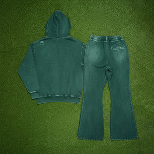 OEM/ODM pantalon de survêtement et sweat à capuche avec fermeture éclair délavée à l'acide 100% coton coupe ample survêtement avec logo brodé personnalisé - Product Image 2