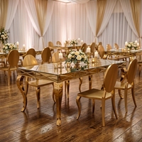 Table à manger pliable en verre avec pieds en acier inoxydable, 8 places, pour mariage, événement, location, mobilier de salle à manger, couleur argent ou or