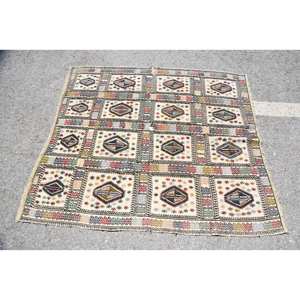 พรม kaboche ขนแกะสีขาววินเทจ4.4 x 4.8ft เย็บปะติดปะต่อกันทางเรขาคณิตที่ทำด้วยมือสำหรับตกแต่งห้องนั่งเล่นสำหรับวัยรุ่น - Product Image 3