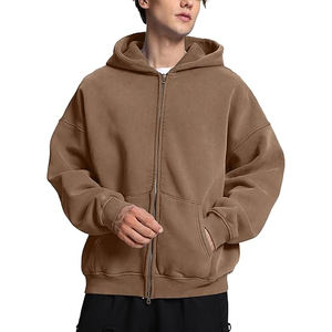 ชุดกีฬาผ้าฝ้าย100% มีฮู้ดสำหรับผู้ชายชุดใส่ไปยิมเสื้อมีซิปพิมพ์โลโก้ได้ตามต้องการ - Product Image 1