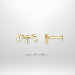 Boucles d'oreilles diamant barre courbe de luxe 14K or massif diamants naturels cultivés en laboratoire Cartilage et Lobe Piercing bijoux en gros - Product Image 5