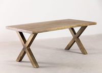 Table à manger en bois massif 6 places Pindel Handicraft |   Design rectangulaire moderne avec pieds croisés |   Meubles de maison écologiques et durables