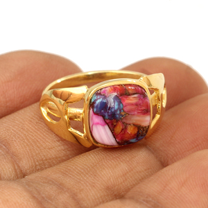 RJR0139 Anillo de piedras preciosas de ley fina para mujer 12mm Cojín Eternity Vermeil Natural Púrpura Cobre Turquesa Bisel Ajuste Fiesta - Product Image 6