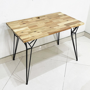 Acacia Wood Computer <b>Desk</b> with 25mm Top and Hairpin Iron Legs for Hotel Use <b>Folding</b> and Storage - Product Image 2