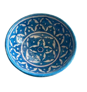 Bol en céramique bleu clair de 10 pouces fait à la main motifs colorés de poterie artisanale écologique pour la maison Restaurant Drinkware servant - Product Image 1