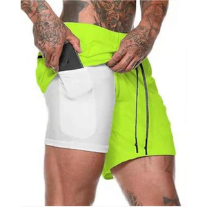 Short de gym décontracté 2 en 1 pour homme, jogging en polyester avec logo personnalisé pour la course à pied et l'entraînement de basket-ball, motif solide-livraison directe - Product Image 4
