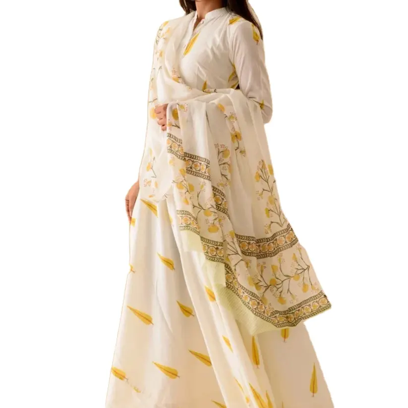 Yellow Cypress Anarkali Suit Set Indian Fashion Styling Quality Kurti y pantalones del fabricante indio