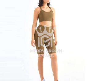 Ensemble de yoga d'entraînement 2 pièces décontracté pour femmes sur mesure 100% soutien-gorge et short en coton de haute qualité - Product Image 2