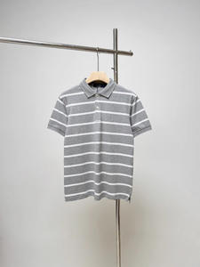 Tissu de velours tendance d'été pour polos et pour hommes et femmes Brodé à rayures Manches courtes 100% coton respirant - Product Image 3