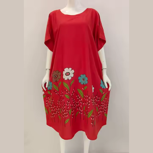 เดรสสั้น Kaftan คอกลมปกเอวยางยืดใส่ทุกวันคริสซานต้าผ้าโพลีเอสเตอร์/ เรยอนลายดอกไม้ฤดูร้อน - Product Image 1