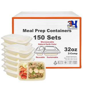 Contenitori per la preparazione dei pasti 3H da 32 once a 2 scomparti [Confezione da 150, 300 pezzi] Contenitori per alimenti da asporto con coperchi, adatti a microonde/lavastoviglie/congelatore - Product Image 1