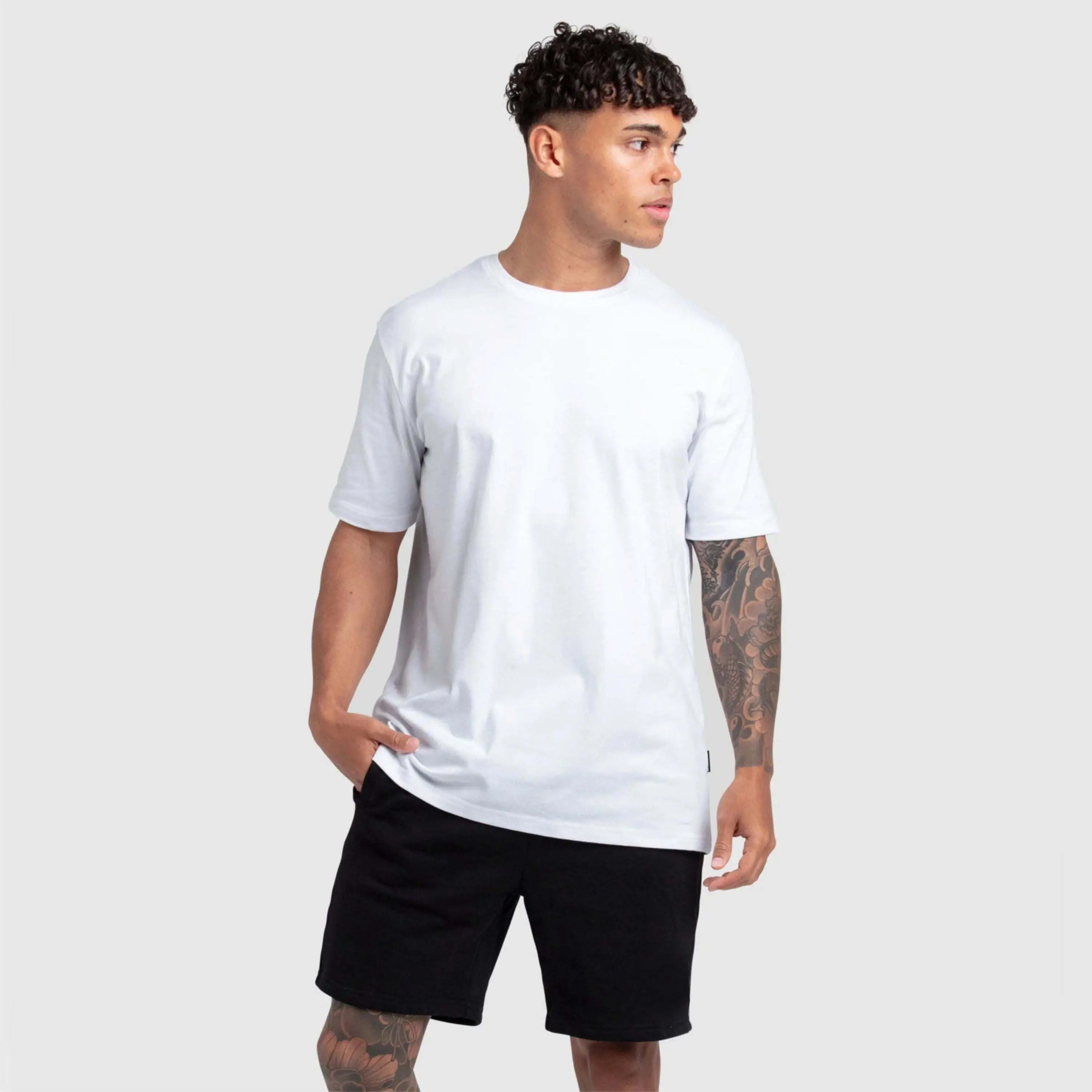 Beyaz düzenli Fit Logo ucuz satıcı spor özel grafik kas erkekler yıkama pamuk Tee imalatı boy T Shirt
