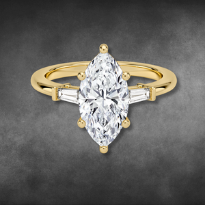Lab Grown <b>Diamond</b> <b>Ring</b> 14KT 18KT Yellow Gold MarquiseCut Three Stone <b>Ring</b> With Tapered Baguette <b>Diamonds</b> For Ladies Fine Jewelry - Product Image 1
