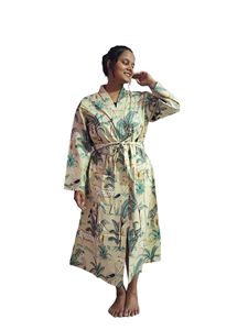 100% Cotton Handblock Printed Floral Bathrobe for Women Handmade Classic Casual Breathable Smooth Vacation Winter Summer Autumn - Product Image 3