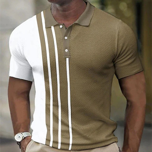 Custom Men's Polo <b>Shirt</b> Short-sleeved 3D Printed Striped Button <b>Waffle</b> T-<b>shirt</b> Custom Logo Summer Short Sleeve Golf Polo T-<b>shirt</b> - Product Image 2