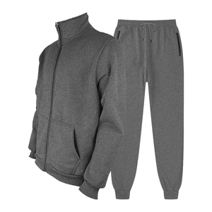 Pantalones atléticos cómodos para hombre y chaqueta con cremallera completa, chándal deportivo, conjunto de 2 piezas con cuello con capucha, ropa activa de patrón sólido - Product Image 4