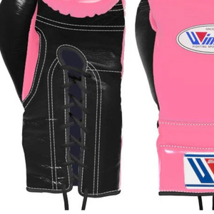 Gants de boxe à lacets Winning, rose et noir, cuir véritable de qualité supérieure, gants d'entraînement et de sparring professionnels, édition femme, 8 oz, 14 oz - Product Image 6