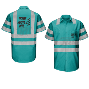 Conjunto de ropa de trabajo de seguridad general con babero de poliéster y camisa abotonada con rayas de seguridad reflectantes para uso industrial - Product Image 6