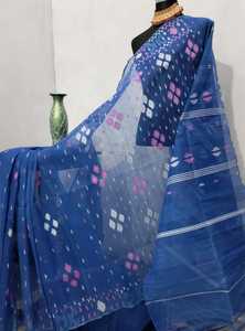 Exclusivo Deshi Dhakai Jamdani Sharee Calidad de exportación para mujeres JAMDANI FABRIC Blue GREEN Golden Sky Blue de Bangladesh - Product Image 4