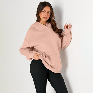 Sudadera con capucha de invierno de gran tamaño informal para mujer Sudadera con relieve de algodón 100% con logotipo personalizado en la parte delantera Precio barato OEM - Product Image 5