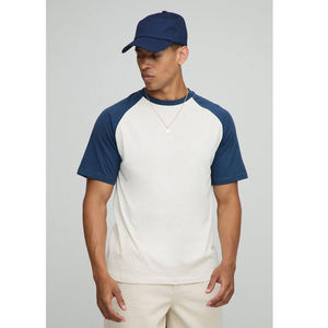 T-shirt à manches courtes raglan bleu marine pour hommes, bicolore, décontracté, col rond, coupe classique, classique - Product Image 1