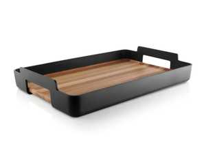 Metal <b>Serving</b> <b>Tray</b> Wooden Base <b>Black</b> Finishing Latest Handcrafted Dinnerware Dish for <b>Serving</b> and Decoration - Product Image 2