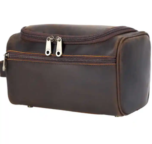 Rouge à lèvres en cuir véritable Trousse de toilette cosmétique de voyage Sac de lavage en cuir véritable pour le voyage - Product Image 1