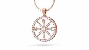 Women's 14K Gold & Natural Diamond The <b>Compass</b> Gold Pendant For Wedding Party Anniversary Gift Romantic Celebrations - Product Image 4