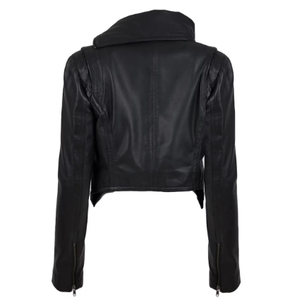 Chaqueta de cuero genuino para mujer a precio barato 100% cuero de piel de oveja con cremallera brillante chaqueta de motorista elegante - Product Image 4