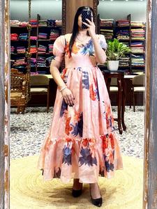 Mujeres vintage floral azul sexy Delgado señoras de manga larga Maxi chaleco vestidos florales - Product Image 2