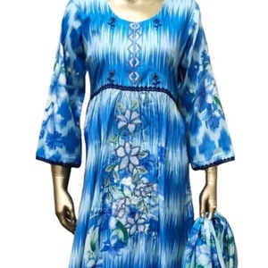 Elegante vestido de verano para mujer de talla grande paquistaní Salwar Kameez ropa preparada con decoración bordada - Product Image 1