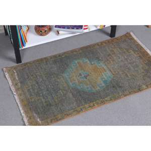 Tapis turc vintage 1,7x3 pieds, tapis en laine à bordures grises - Product Image 2